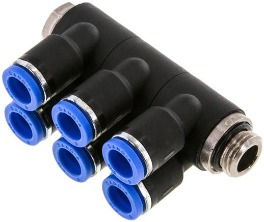 Steck-Mehrfachverteiler, 6-fach G 1/4"-8mm, IQS-Standard