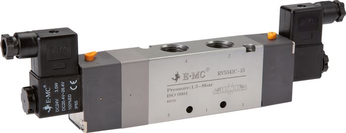 5/3-Wege Magnetventil, G 1/2", Mittelstellung geschlossen, 24 V=, Ecoline