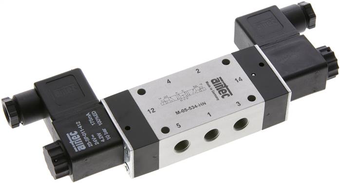 5/3-Wege Magnetventil, G 1/8", Mittelstellung belüftet, 24 V AC
