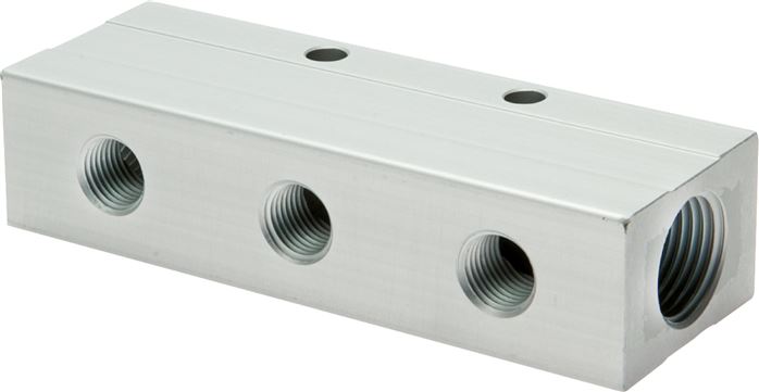 Verteilerleiste 2 x G 1/4"-6 x G 1/8", Aluminium eloxiert, doppelseitig