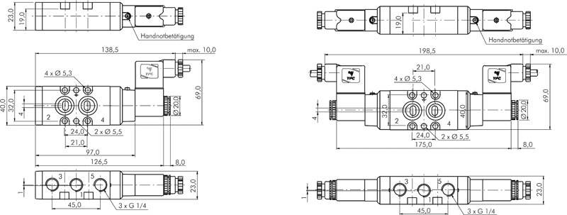 NAMUR-Magnetventil, G 1/4", 5/2-Wege (Federrückstellung), 24 V AC