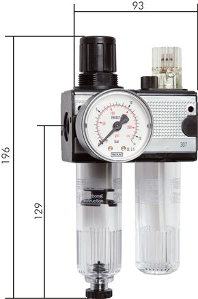 MULTIFIX Wartungseinheit (1), 2-tlg., G 3/8", 0,5 - 10 bar, mit Schutzkorb, Kondensatablass automatisch