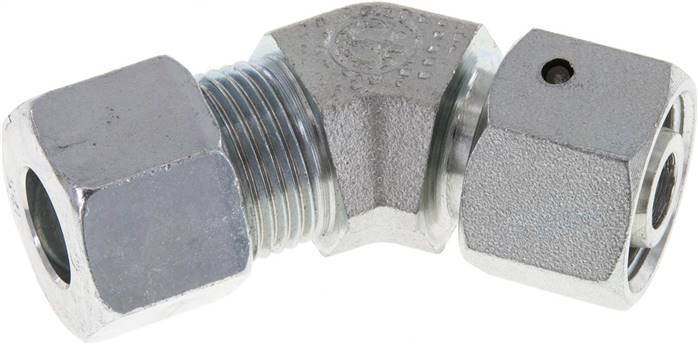 Einstellb. 45°-Schneidringverschraubung 12 S (M20x1,5), Stahl verzinkt, mit Dichtkegel und O-Ring