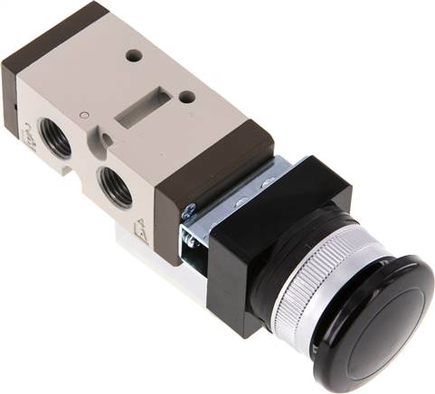5/2-Wege Ventil G 1/4" (Abluft G 1/8"), Pilztaster schwarz
