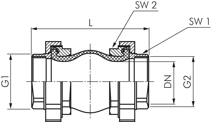 Kompensator, DN32, G 1-1/4" (IG)-G 1-1/4" (IG), NBR