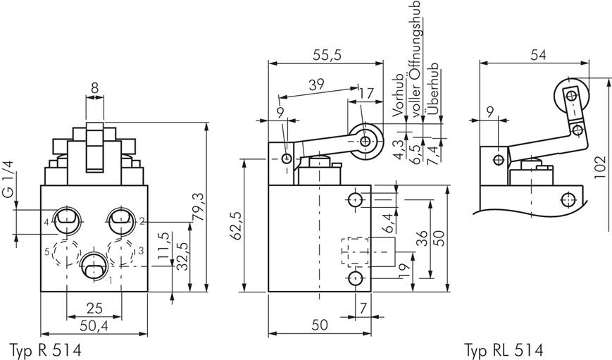 5/2-Wege Endschalter mit Rolle, G 1/4"