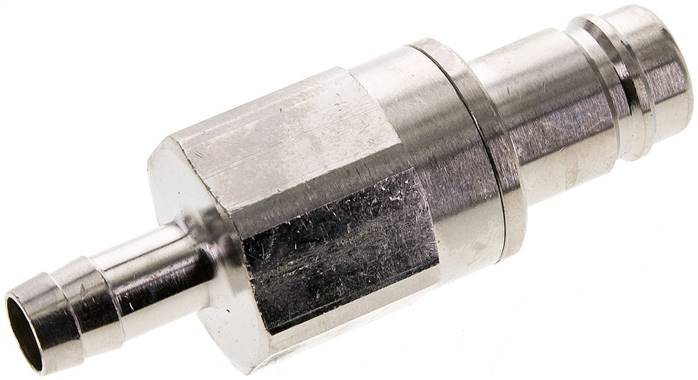 Kupplungsstecker (NW15) 13 (1/2")mm Schlauch, Messing vernickelt, beidseitig absperrend