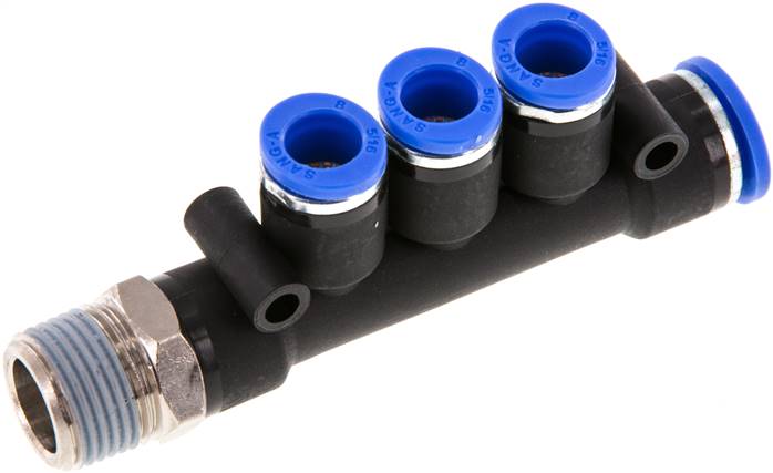 Steckanschluss-Mehrfachvert. R 3/8"-10mm-8mm, IQS-Standard 3 Abgänge