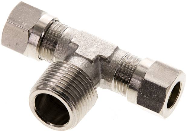 T-Schneidringverschraubung R 3/8"-8 LL (M12x1), Messing vernickelt