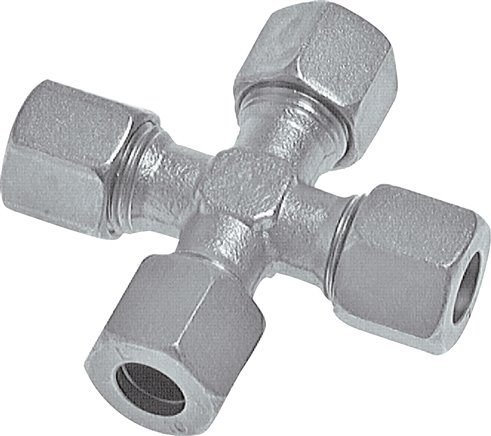 Kreuz-Schneidringverschraubung 8 LL (M12x1), Stahl verzinkt