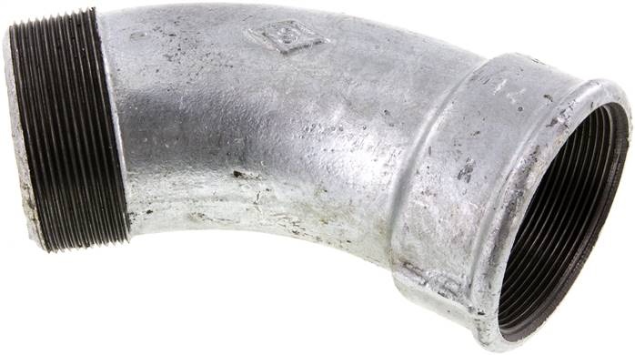 45°-Bogen Rp 2-1/2"(IG)-R 2-1/2"(AG), Temperguss verzinkt