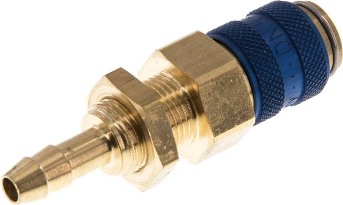 Schott-Schnellkupplung (NW5) 6 (1/4")mm Schlauch, Messing, für Stecker beidseitig absperrend, blau