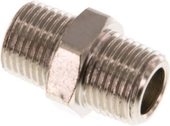 Doppelnippel R 1/8"-R 1/8", Messing vernickelt