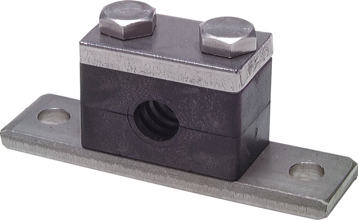 Edelstahl-Rohrschelle, 22mm, Baugröße 2, schwere Baureihe, verlängerte Anschweißplatte