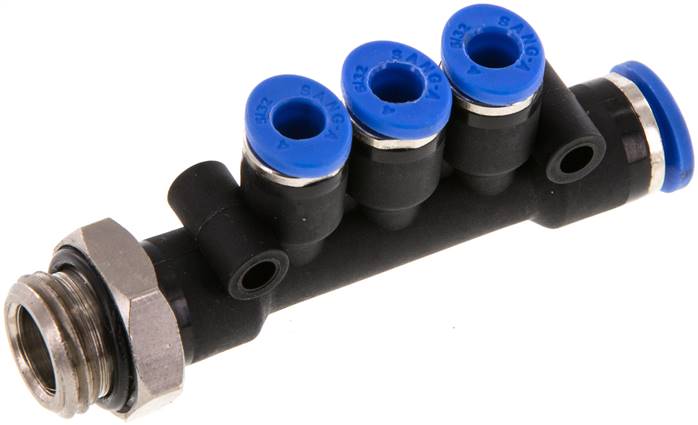 Steckanschluss-Mehrfachvert. G 1/4"-6mm-4mm, IQS-Standard 3 Abgänge
