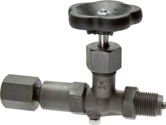 Manometer-Absperrventil G 1/2" Drehbare Muffe - Zapfen mit Schaft für Messgeräte, Prüfanschluss 	60 x 25 x 10, Stahl