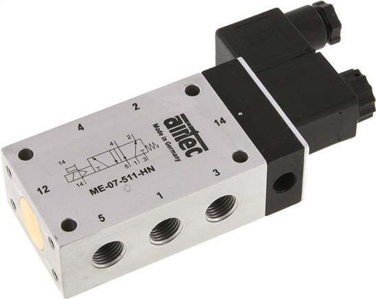 5/2-Wege Magnetventil mit Fremdluftanschluss, G 1/4" (Pilot G 1/8") 24V=
