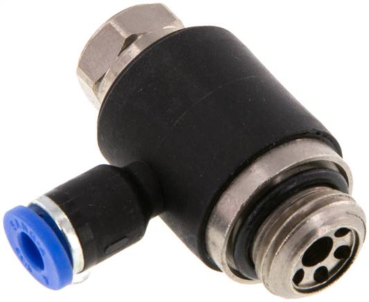 Winkel-Drosselrückschlagventil G 1/4"-4mm,abluftregelnd (Standard), gesichert verstellbar