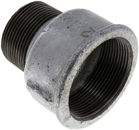 Reduziernippel R 1-1/2"(AG)-Rp 2"(IG), Temperguss verzinkt