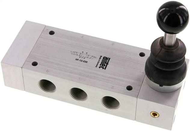 5/3-Wege Handhebelventil, Mittelstellung geschlossen, Federrückstellung, G 1/2"