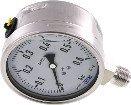 Chemie-Glycerin-Manometer senkrecht,100mm, 0 - 0,6 bar