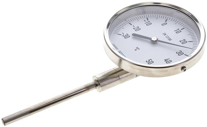 Bimetallthermometer, senkrecht D100/-30 bis +50°C/100mm, Edelstahl