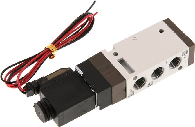 5/2-Wege Magnetventil, G 1/8", Federrückstellung, 24 V=, Stecker SY100, mit LED inkl. 600 mm Kabel