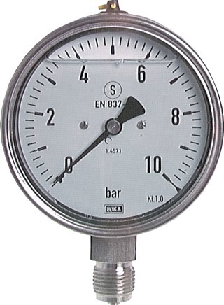 Gly.-Sicherheits-Manometer senkrecht,100mm, 0 - 100 bar