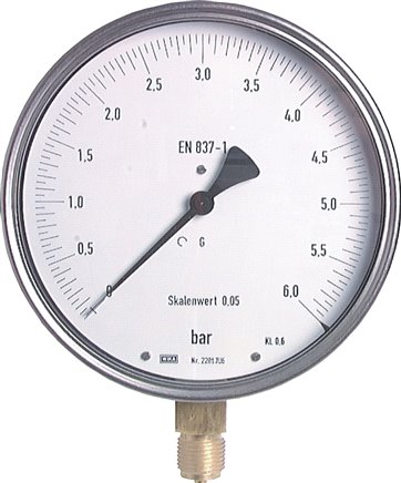 Feinmess-Manometer senkrecht, 160mm, 0 - 6 bar