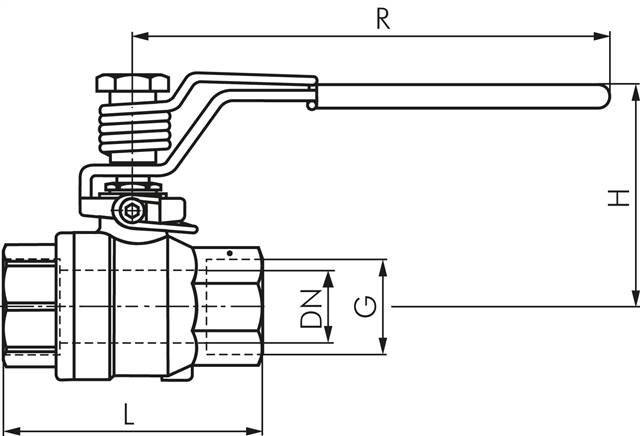 Edelstahl-Kugelhahn, Rp 1", -0,9 bis 63bar, federschließend