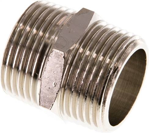 Doppelnippel R 1"-R 1", Messing vernickelt