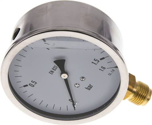 Glycerin-Manometer senkrecht (CrNi/Ms),100mm, 0 - 1,6 bar -Eco-Line