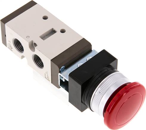 5/2-Wege Ventil G 1/4" (Abluft G 1/8"), Pilztaster rot