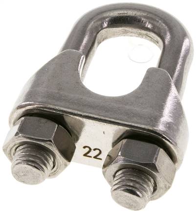 Drahtseilklemme f. 22,0mm Seil, M 14, B=38, 1.4436