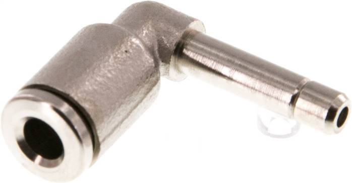 Winkel-Steckanschluss 4mm Stecknippel, 4mm Schlauch, Messing vernickelt