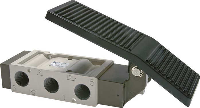 5/3-Wege (Mittelstellung belüftet)-Fußventil, G 1/2", Federrückstellung