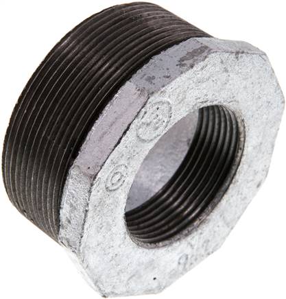 Reduziernippel R 2-1/2"(AG)-Rp 1-1/2"(IG), Temperguss verzinkt