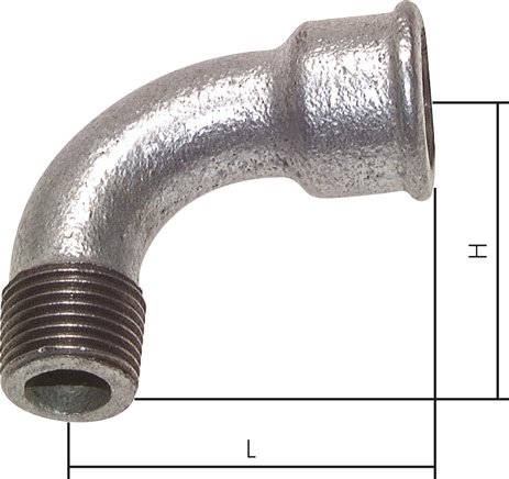 90°-Bogen Rp 2"(IG)-R 2"(AG), Temperguss verzinkt