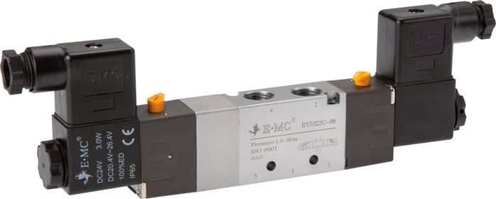 5/3-Wege Magnetventil, G 1/4" (Abluft G 1/8"), Mittelstellung geschlossen, 24 V=, Ecoline