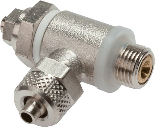 Drosselrückschlagventil G 1/4"-8 x 6mm, abluftregelnd (B), Messing, Schlitzschraube und Kontermutter