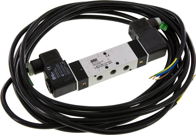 5/3-Wege Magnetventil, G 1/8", Mittelstellung entlüftet, 230 V AC (ATEX)