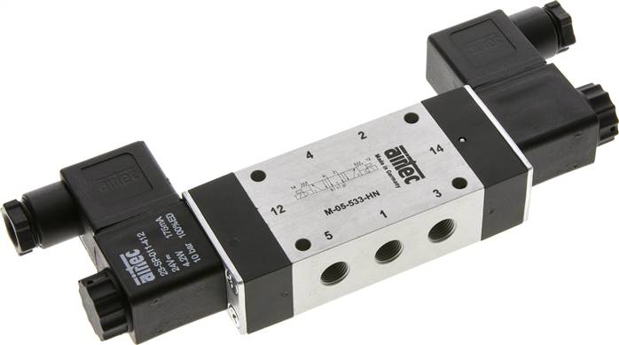 5/3-Wege Magnetventil, G 1/8", Mittelstellung entlüftet, 24 V=, NW 6