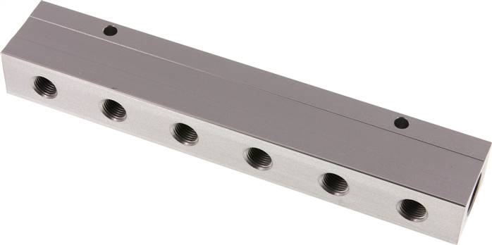 Verteilerleiste 2 x G 1/2"-12 x G 1/4", Aluminium eloxiert, doppelseitig