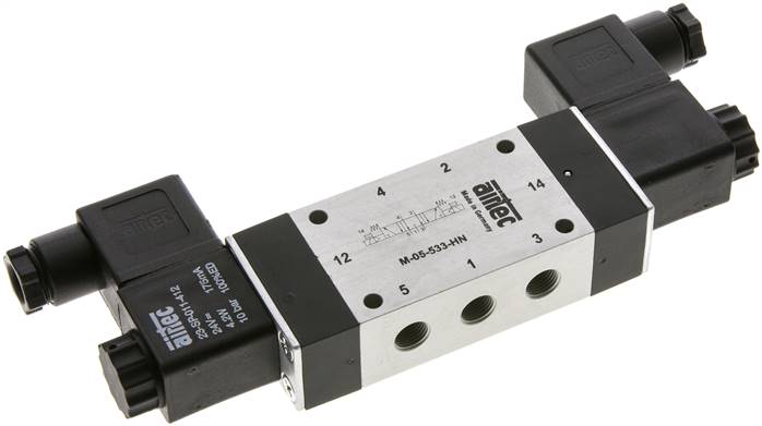 5/3-Wege Magnetventil, G 1/8", Mittelstellung entlüftet, 115 V AC, NW 6