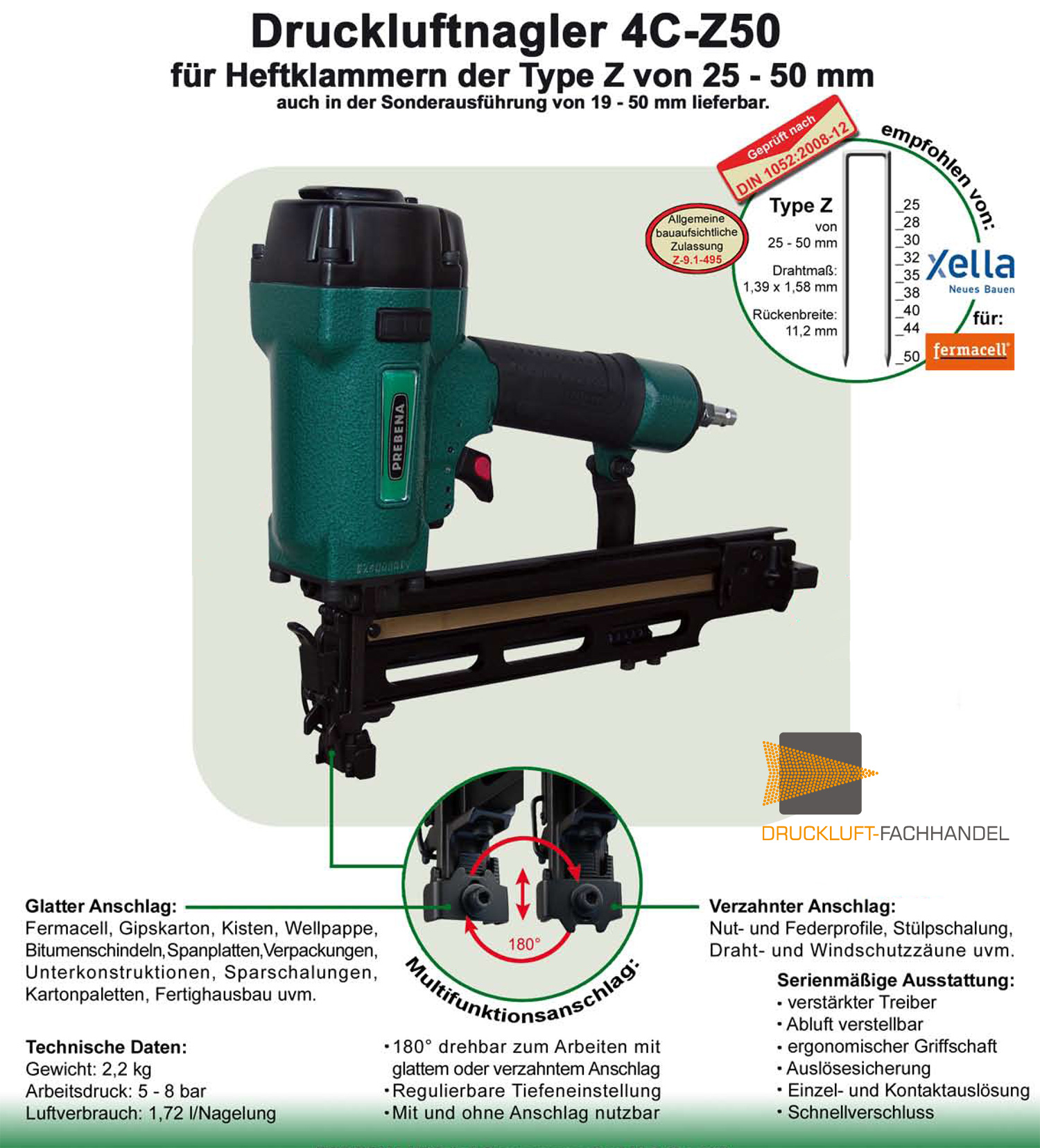 AKTION Prebena Druckluftnagler 4C-Z50 + Z40CSVHA-ETA + Z50CSVHA-ETA im Aktions-Set