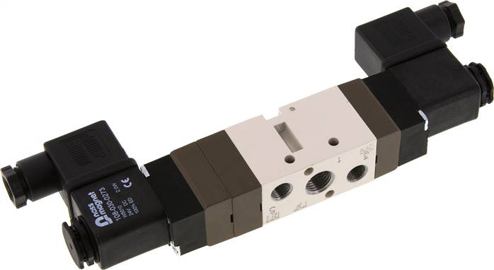 5/3-Wege Magnetventil, G 1/4" (Abluft G 1/8"), Mittelstellung entlüftet, 230 V A