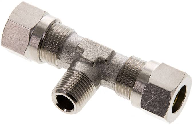 T-Schneidringverschraubung R 1/8"-8 LL (M12x1), Messing vernickelt
