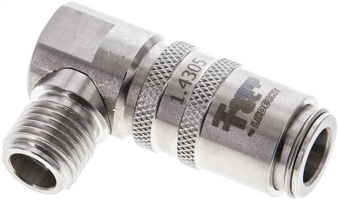 90°-Temperier-Schnellkupplung 9mm Zapfen,G 1/4"(AG), Edelstahl, ohne Ventil