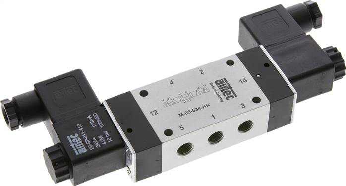5/3-Wege Magnetventil, G 1/8", Mittelstellung belüftet, 12 V=