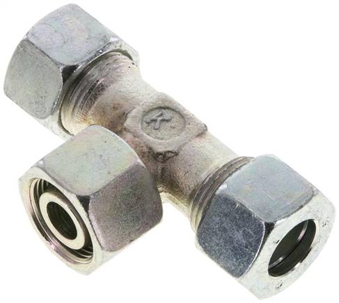 Einstellb. T-Schneidringverschraubung 15 L (M22x1,5), Stahl verzinkt, mit Dichtkegel und O-Ring